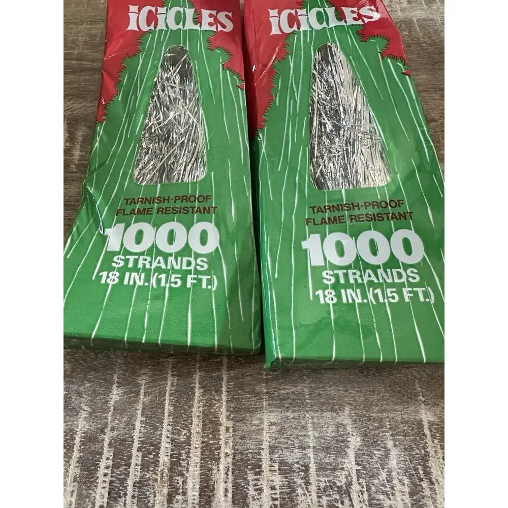 VTG Icicles Christmas Tinsel 2 Packs 1000 Strands Each Silver NOS Sealed USA